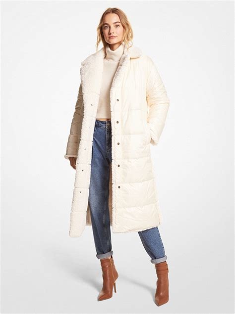 Quilted Ciré and Faux Shearling Reversible Puffer Coat 